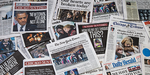 Media following the 2012 Sandy Hook school shooting.