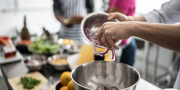 Cooking in a test kitchen