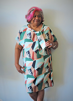 Julie models her design