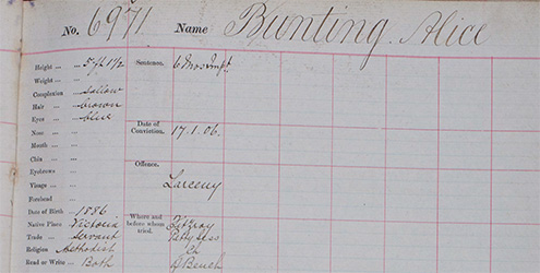 Central register of female prisoners