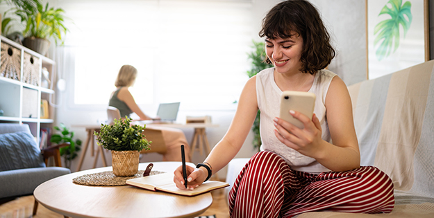 Student looking at her phone