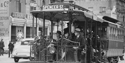 Suits on a Melbourne tram, 1940. Photo from the State Library of NSW.