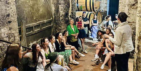 In an ancient Tuscan wine cellar